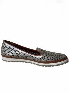 Spring Step Tulisa Metallic Silver Slip On Laser Cut Loafer Women's EU 39 US 8.5